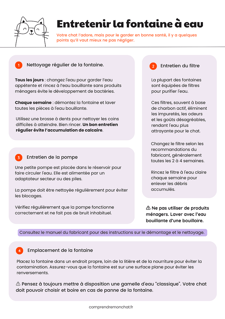 Fiche pratique pour l'entretien de la fontaine à eau